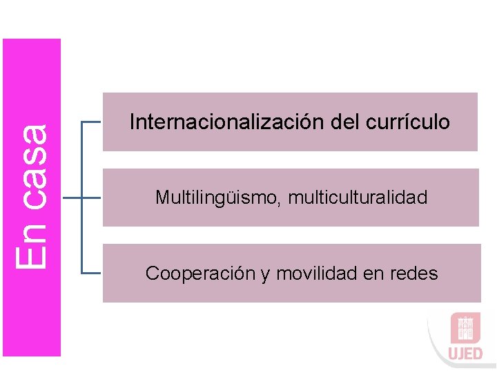 En casa Internacionalización del currículo Multilingüismo, multiculturalidad Cooperación y movilidad en redes 