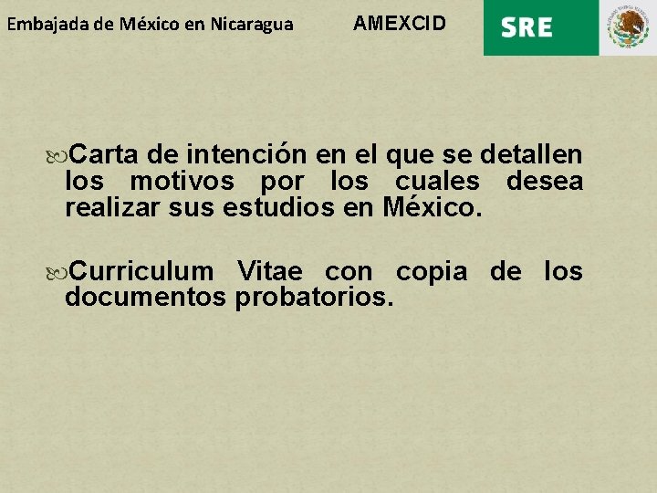 Embajada de México en Nicaragua AMEXCID Carta de intención en el que se detallen