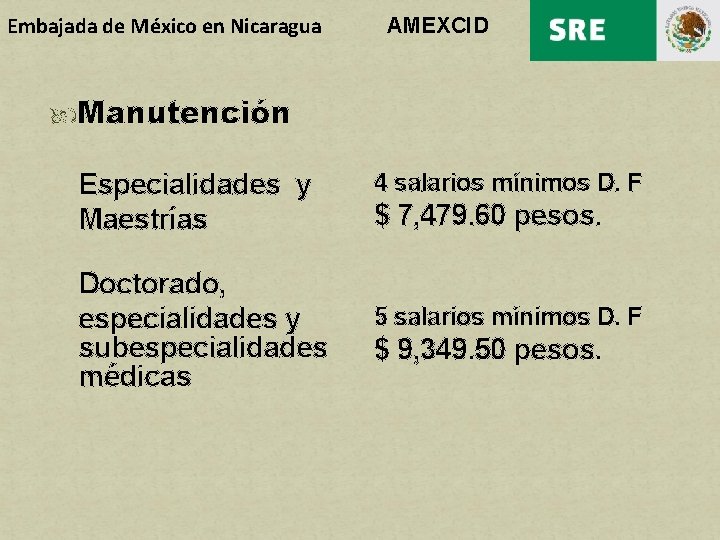 Embajada de México en Nicaragua AMEXCID Manutención Especialidades y Maestrías Doctorado, especialidades y subespecialidades