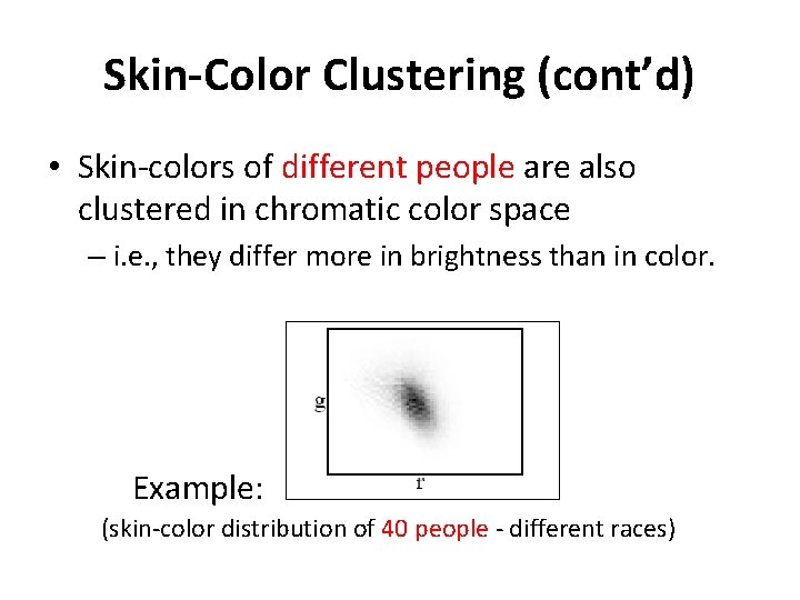 Skin-Color Clustering (cont’d) • Skin-colors of different people are also clustered in chromatic color