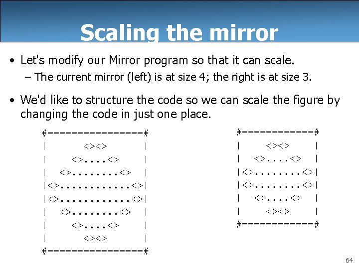 Scaling the mirror • Let's modify our Mirror program so that it can scale.