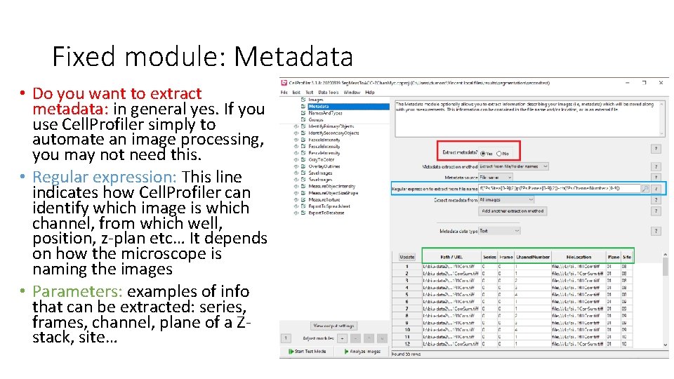 Fixed module: Metadata • Do you want to extract metadata: in general yes. If