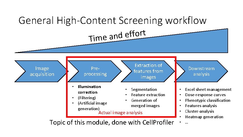 General High-Content Screening workflow t r o f f e d Time an Image