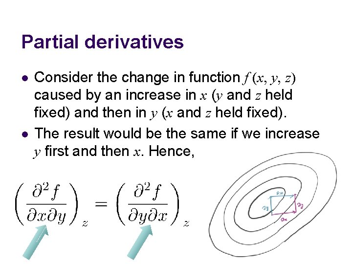 Partial derivatives l l Consider the change in function f (x, y, z) caused