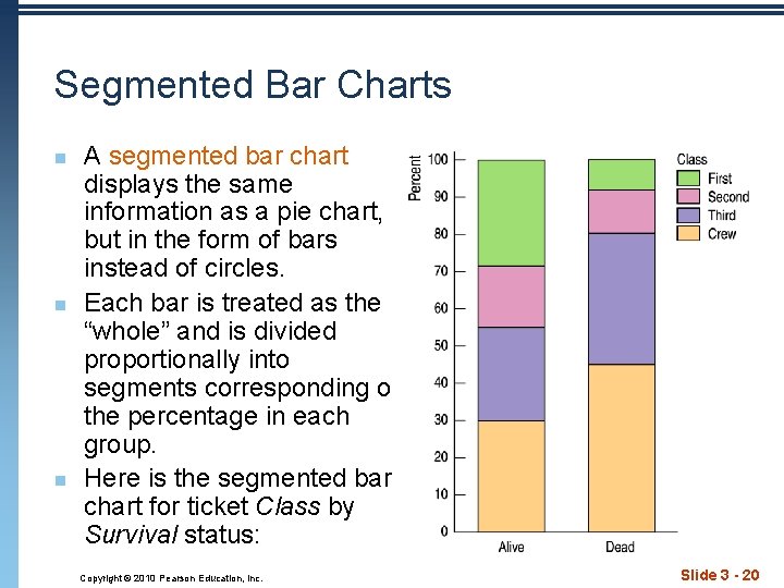 Segmented Bar Charts n n n A segmented bar chart displays the same information
