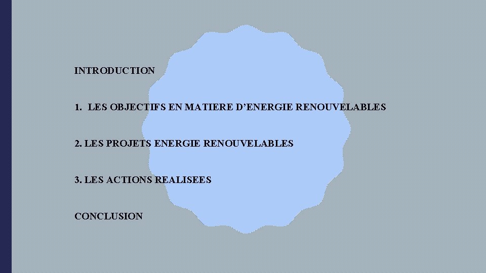 INTRODUCTION 1. LES OBJECTIFS EN MATIERE D’ENERGIE RENOUVELABLES 2. LES PROJETS ENERGIE RENOUVELABLES 3.