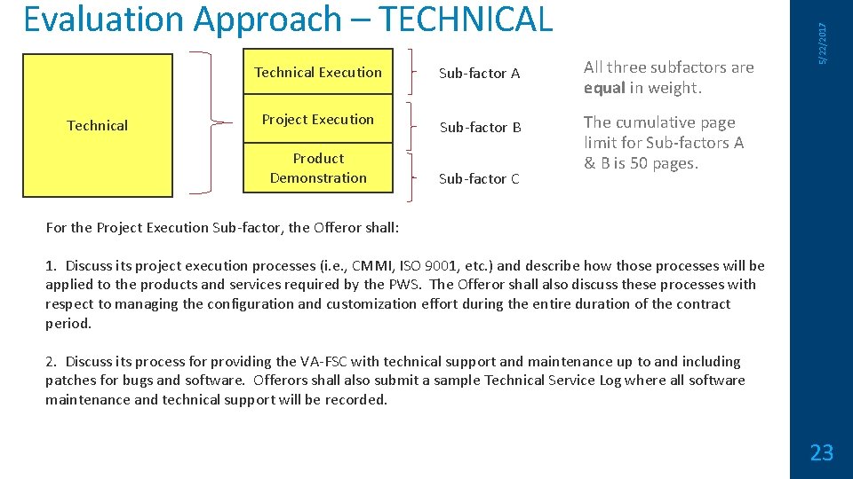 Technical Execution Technical Project Execution Product Demonstration Sub-factor A All three subfactors are equal