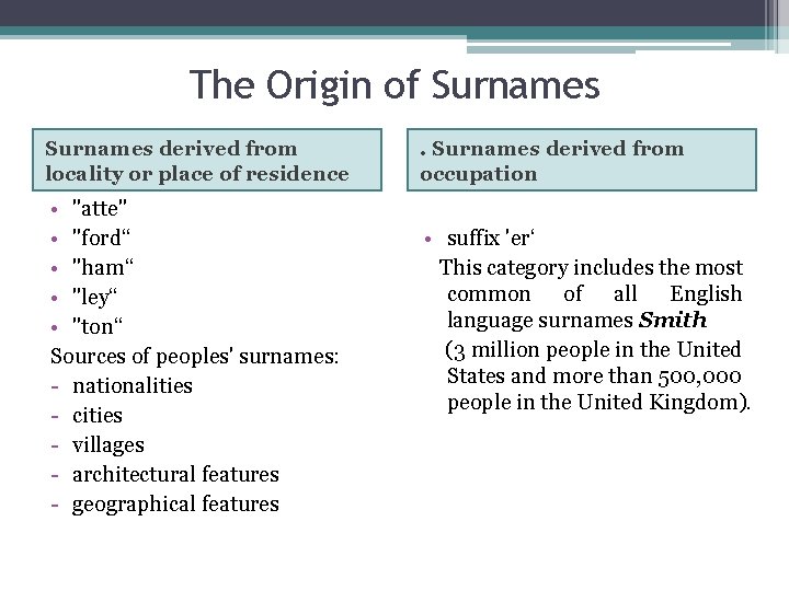 The Origin of Surnames derived from locality or place of residence • "atte" •