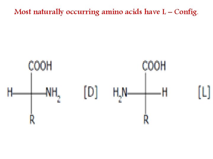Most naturally occurring amino acids have L – Config. 