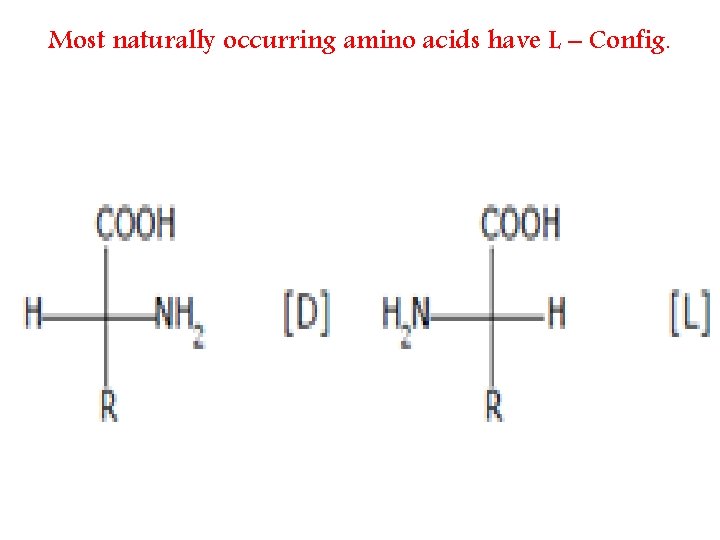 Most naturally occurring amino acids have L – Config. 