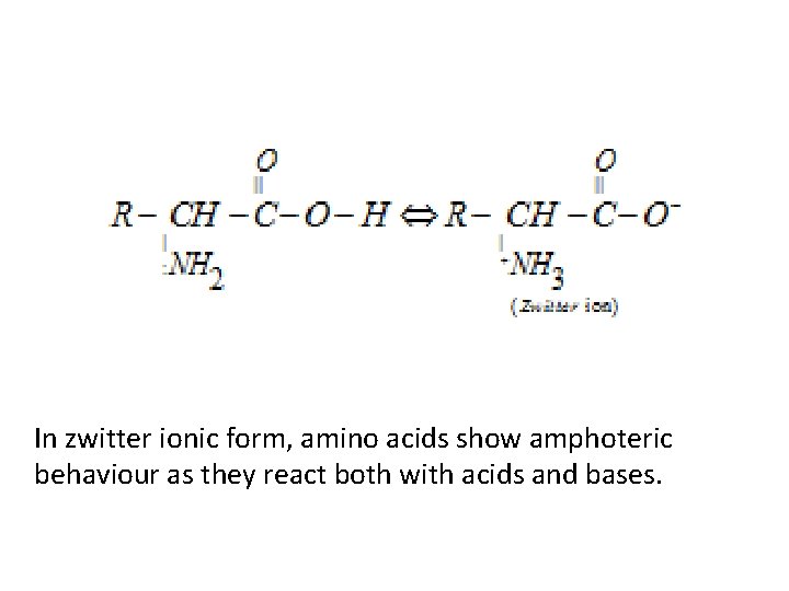 In zwitter ionic form, amino acids show amphoteric behaviour as they react both with