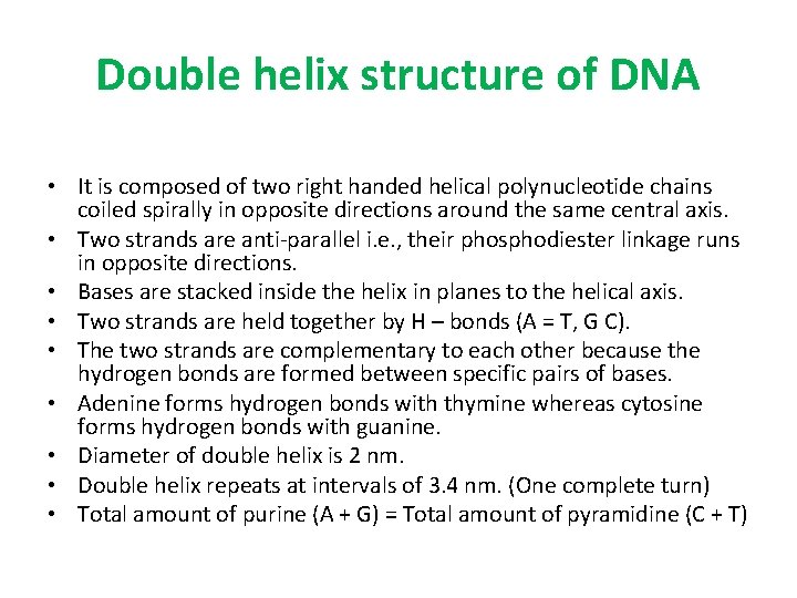 Double helix structure of DNA • It is composed of two right handed helical