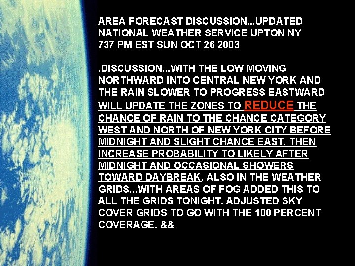 AREA FORECAST DISCUSSION. . . UPDATED NATIONAL WEATHER SERVICE UPTON NY 737 PM EST