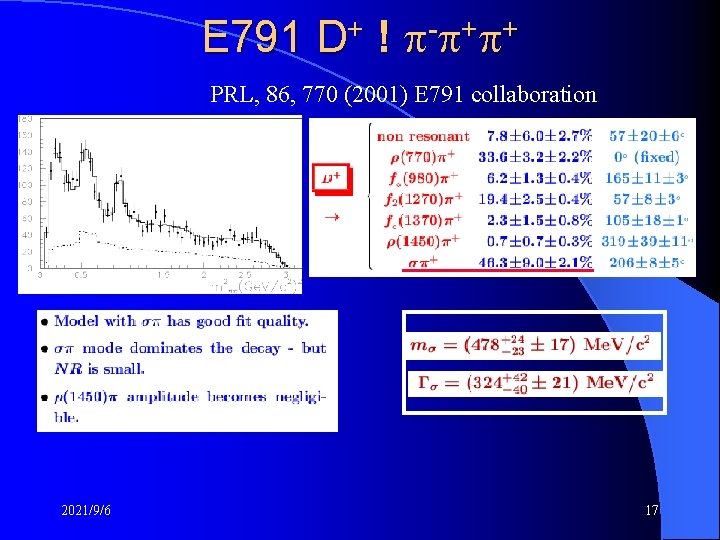 E 791 + D ! + + PRL, 86, 770 (2001) E 791 collaboration