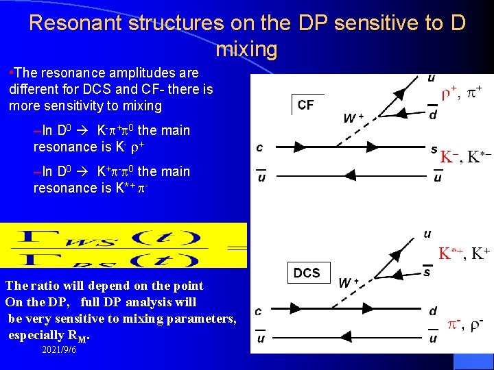 Resonant structures on the DP sensitive to D mixing • The resonance amplitudes are