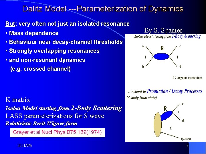 Dalitz Model ---Parameterization of Dynamics But: very often not just an isolated resonance •