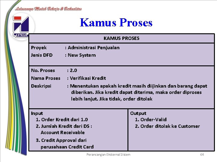 Kamus Proses KAMUS PROSES Proyek Jenis DFD No. Proses Nama Proses Deskripsi : Administrasi