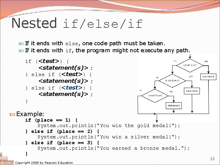 Nested if/else/if If it ends with else, one code path must be taken. If Nested if/else/if If it ends with else, one code path must be taken. If
