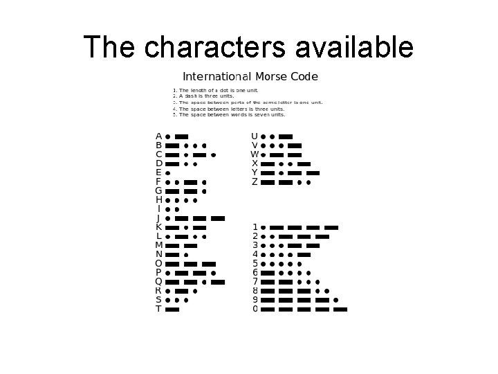 The characters available 