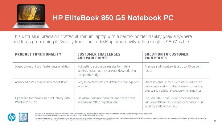 HP Elite. Book 850 G 5 Notebook PC This ultra-slim, precision-crafted aluminum laptop with