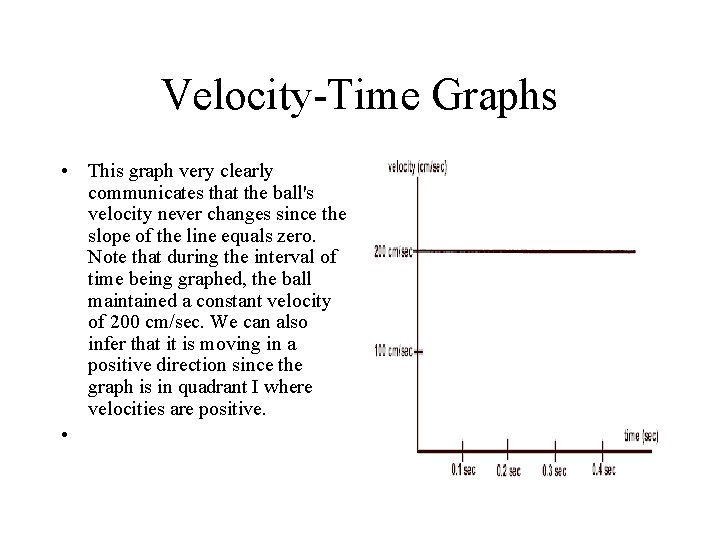 Velocity-Time Graphs • This graph very clearly communicates that the ball's velocity never changes