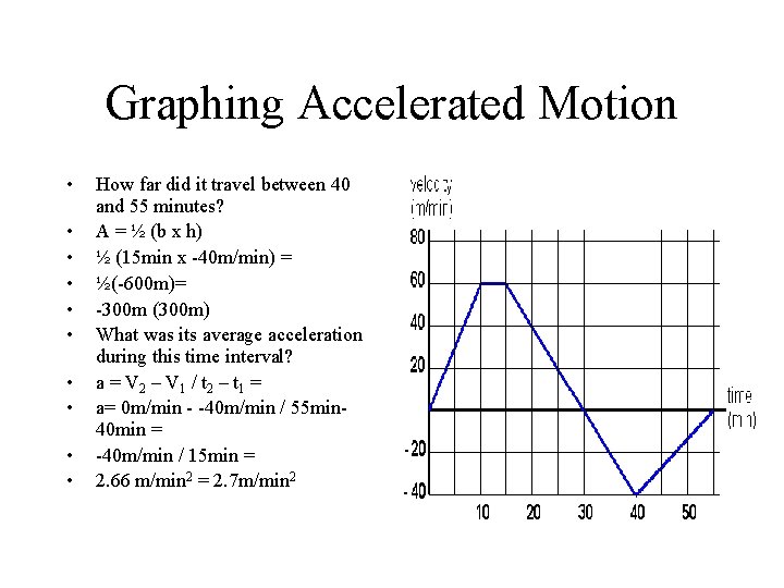 Graphing Accelerated Motion • • • How far did it travel between 40 and