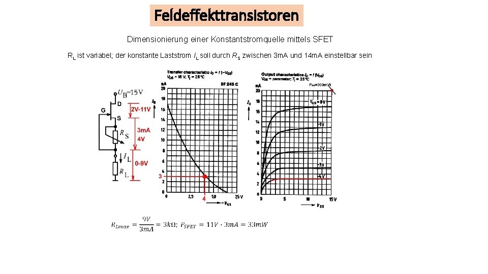 Feldeffekttransistoren Dimensionierung einer Konstantstromquelle mittels SFET RL ist variabel; der konstante Laststrom IL soll