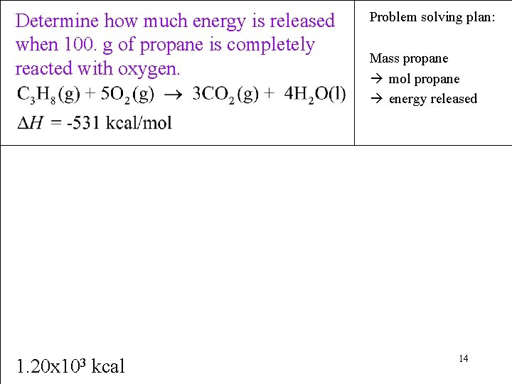 Determine how much energy is released when 100. g of propane is completely reacted