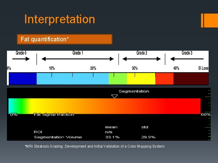 Interpretation Fat quantification* *MRI Steatosis Grading: Development and Initial Validation of a Color Mapping