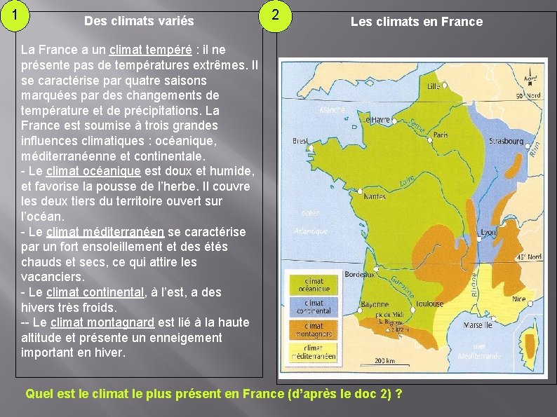 1 Des climats variés 2 Les climats en France La France a un climat 1 Des climats variés 2 Les climats en France La France a un climat