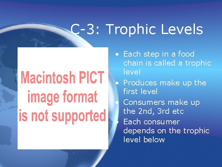 C-3: Trophic Levels • Each step in a food chain is called a trophic