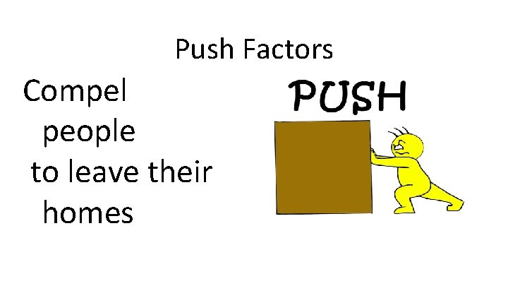 Push Factors Compel people to leave their homes Push Factors Compel people to leave their homes