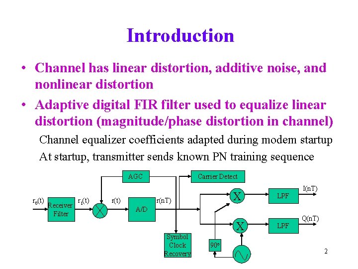 Introduction • Channel has linear distortion, additive noise, and nonlinear distortion • Adaptive digital