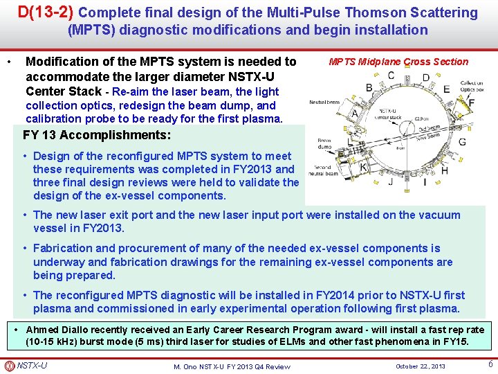 D(13 -2) Complete final design of the Multi-Pulse Thomson Scattering (MPTS) diagnostic modifications and