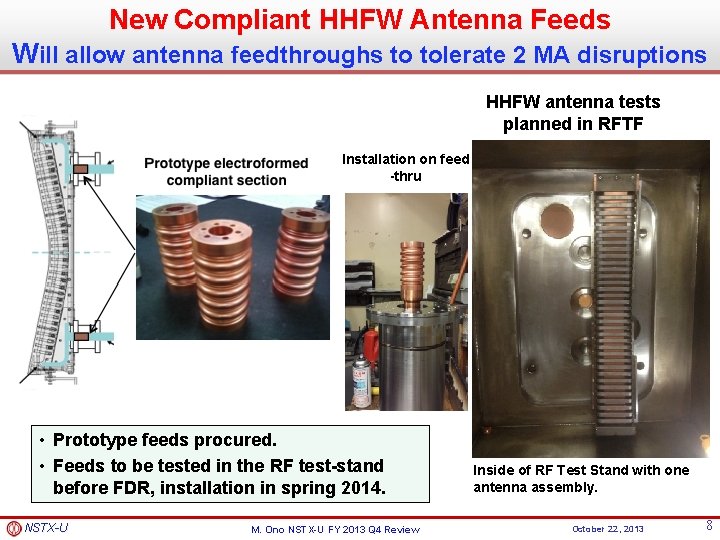 New Compliant HHFW Antenna Feeds Will allow antenna feedthroughs to tolerate 2 MA disruptions