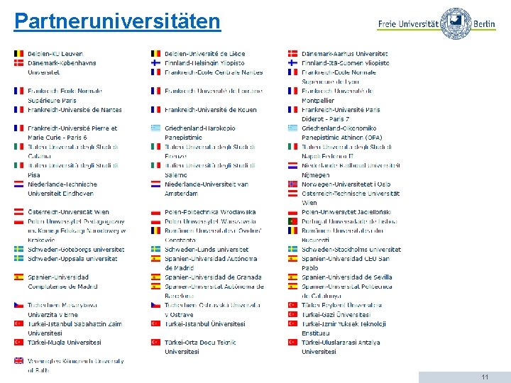 Partneruniversitäten Direktausch, 25. 06. 2019 11 