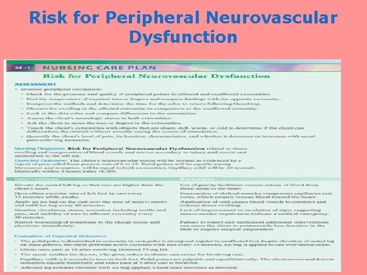 Risk for Peripheral Neurovascular Dysfunction 