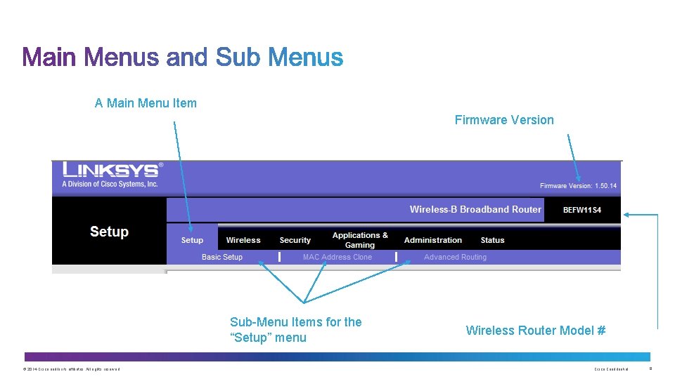 A Main Menu Item Firmware Version Sub-Menu Items for the “Setup” menu © 2014