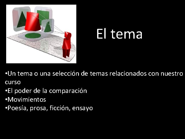 El tema • Un tema o una selección de temas relacionados con nuestro curso