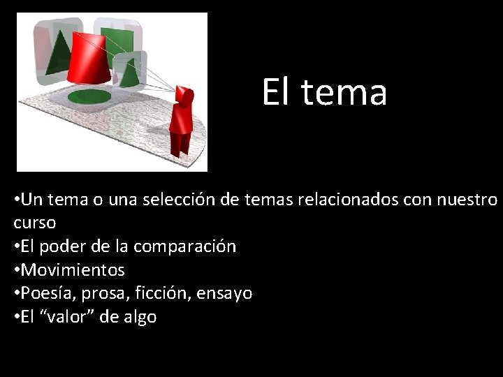 El tema • Un tema o una selección de temas relacionados con nuestro curso