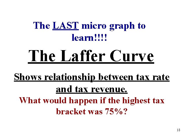 The LAST micro graph to learn!!!! The Laffer Curve Shows relationship between tax rate