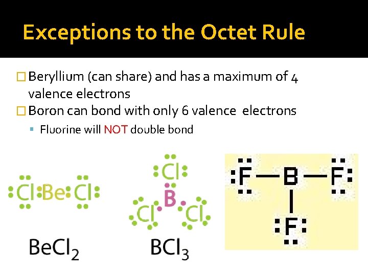 Exceptions to the Octet Rule � Beryllium (can share) and has a maximum of