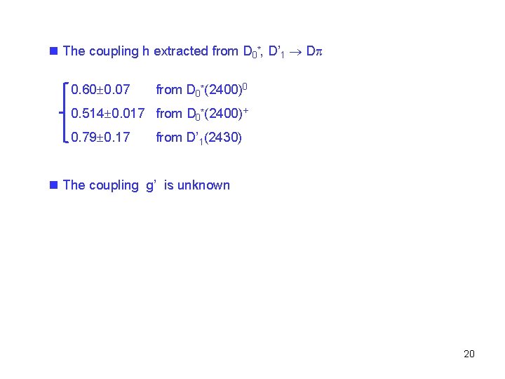 n The coupling h extracted from D 0*, D’ 1 D 0. 60 0.