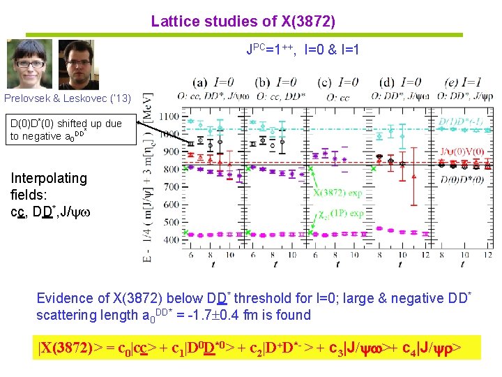 Lattice studies of X(3872) JPC=1++, I=0 & I=1 Prelovsek & Leskovec (’ 13) D(0)D*(0)