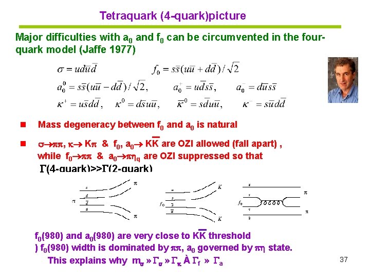 Tetraquark (4 -quark)picture Major difficulties with a 0 and f 0 can be circumvented