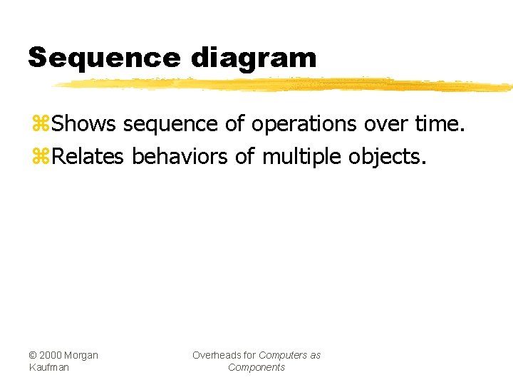 Sequence diagram z. Shows sequence of operations over time. z. Relates behaviors of multiple