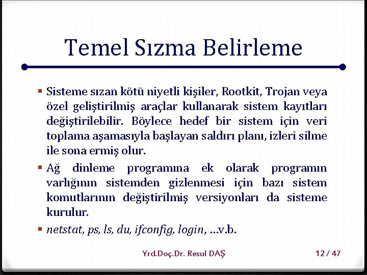 Temel Sızma Belirleme § Sisteme sızan kötü niyetli kişiler, Rootkit, Trojan veya özel geliştirilmiş