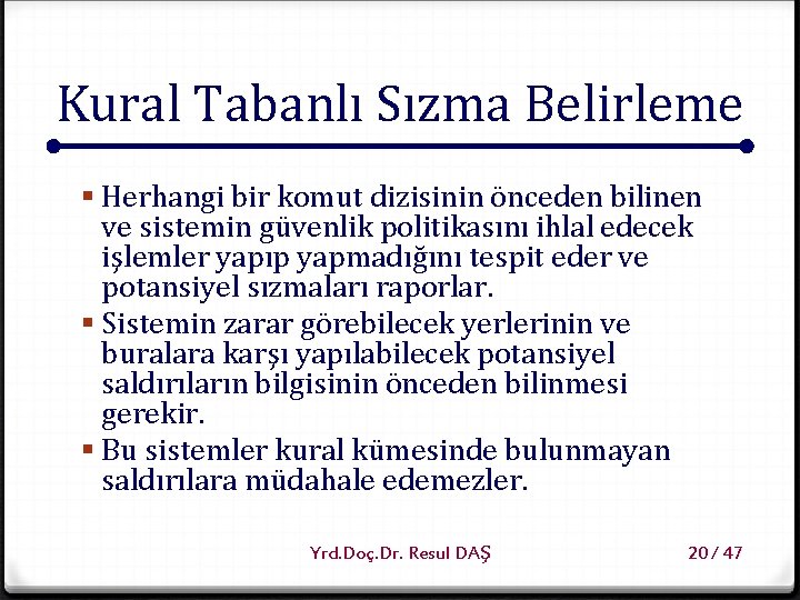 Kural Tabanlı Sızma Belirleme § Herhangi bir komut dizisinin önceden bilinen ve sistemin güvenlik