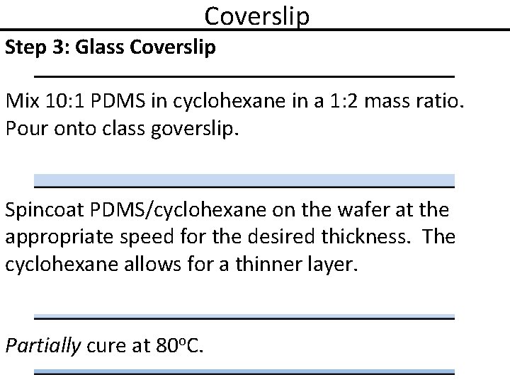 Coverslip Step 3: Glass Coverslip Mix 10: 1 PDMS in cyclohexane in a 1: