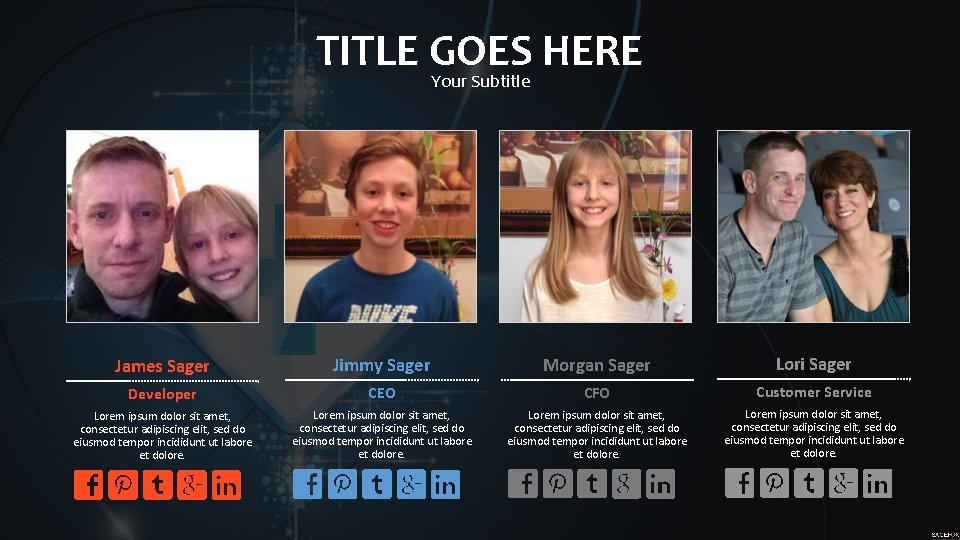 TITLE GOES HERE Your Subtitle James Sager Jimmy Sager Morgan Sager Lori Sager Developer